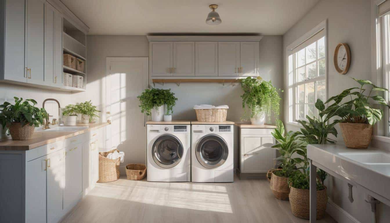 Bright sunlit laundry room