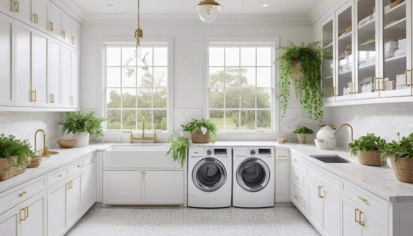 Bright white laundry room