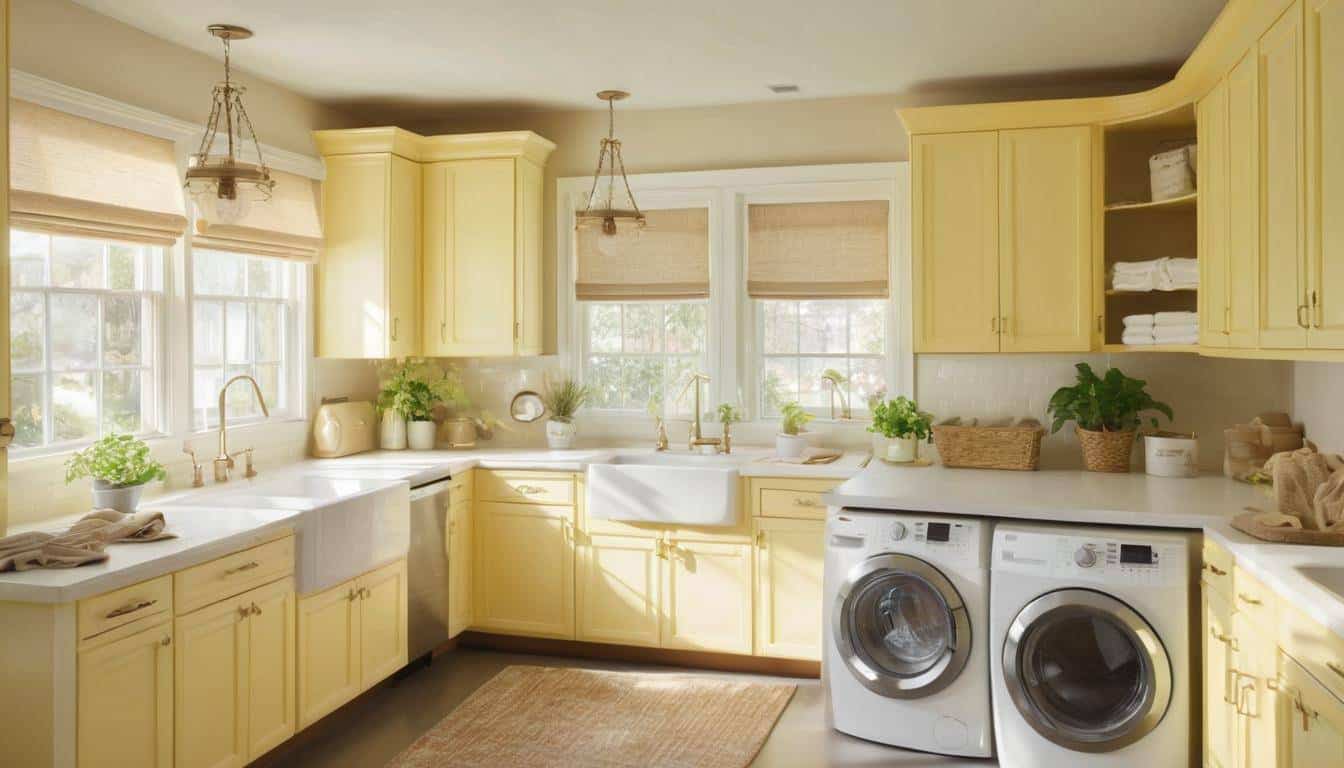 Bright yellow laundry room