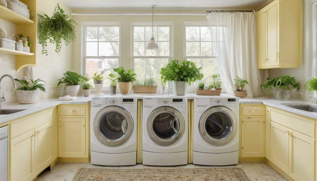 Bright yellow laundry room