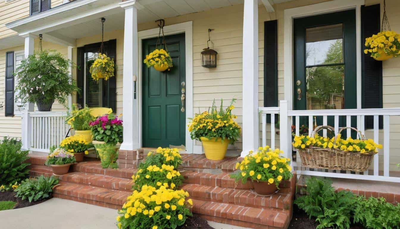 Cheerful yellow front porch