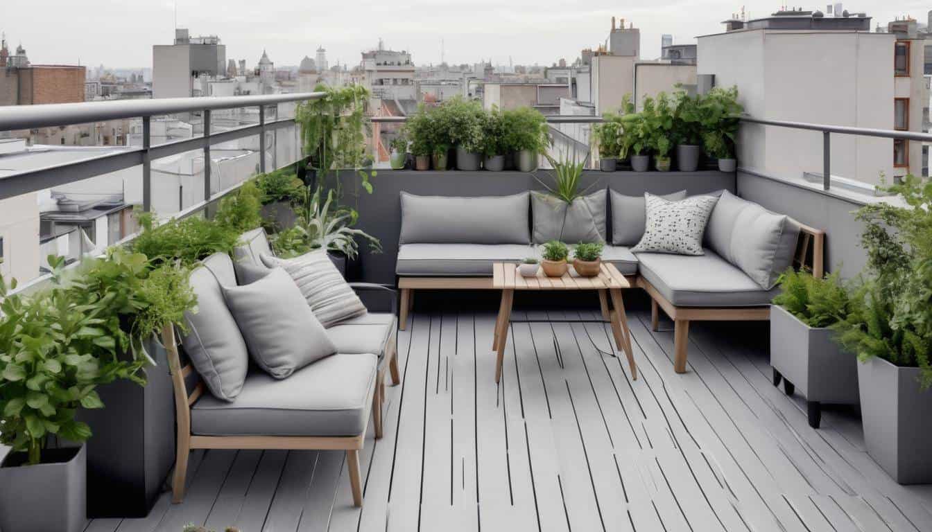 Chic grey rooftop balcony design