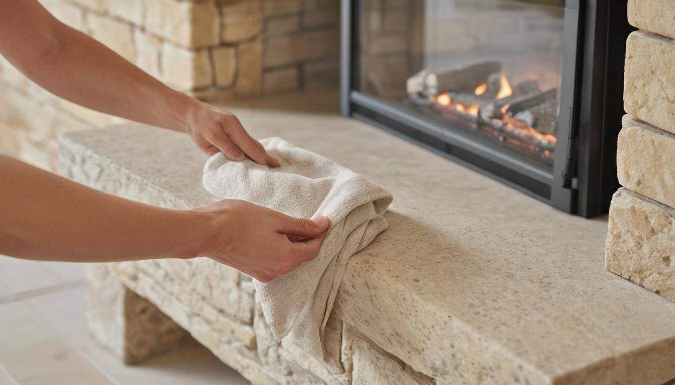 Cleaning beige fireplace stone