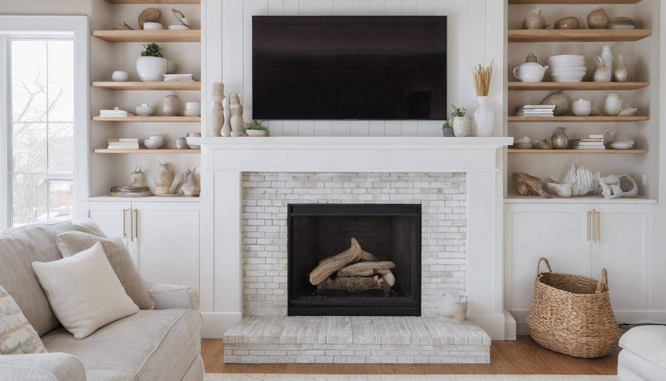 Contemporary whitewashed fireplace