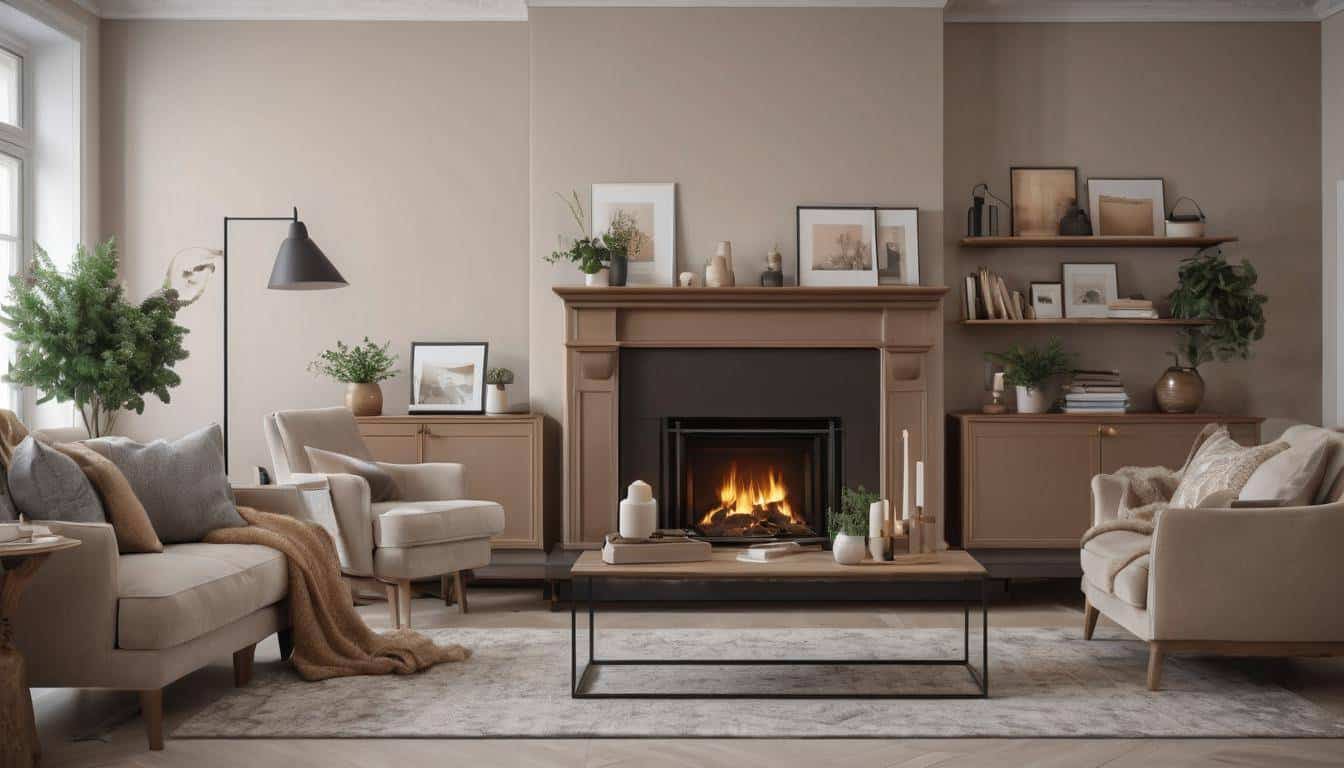 Coordinated brown fireplace styling