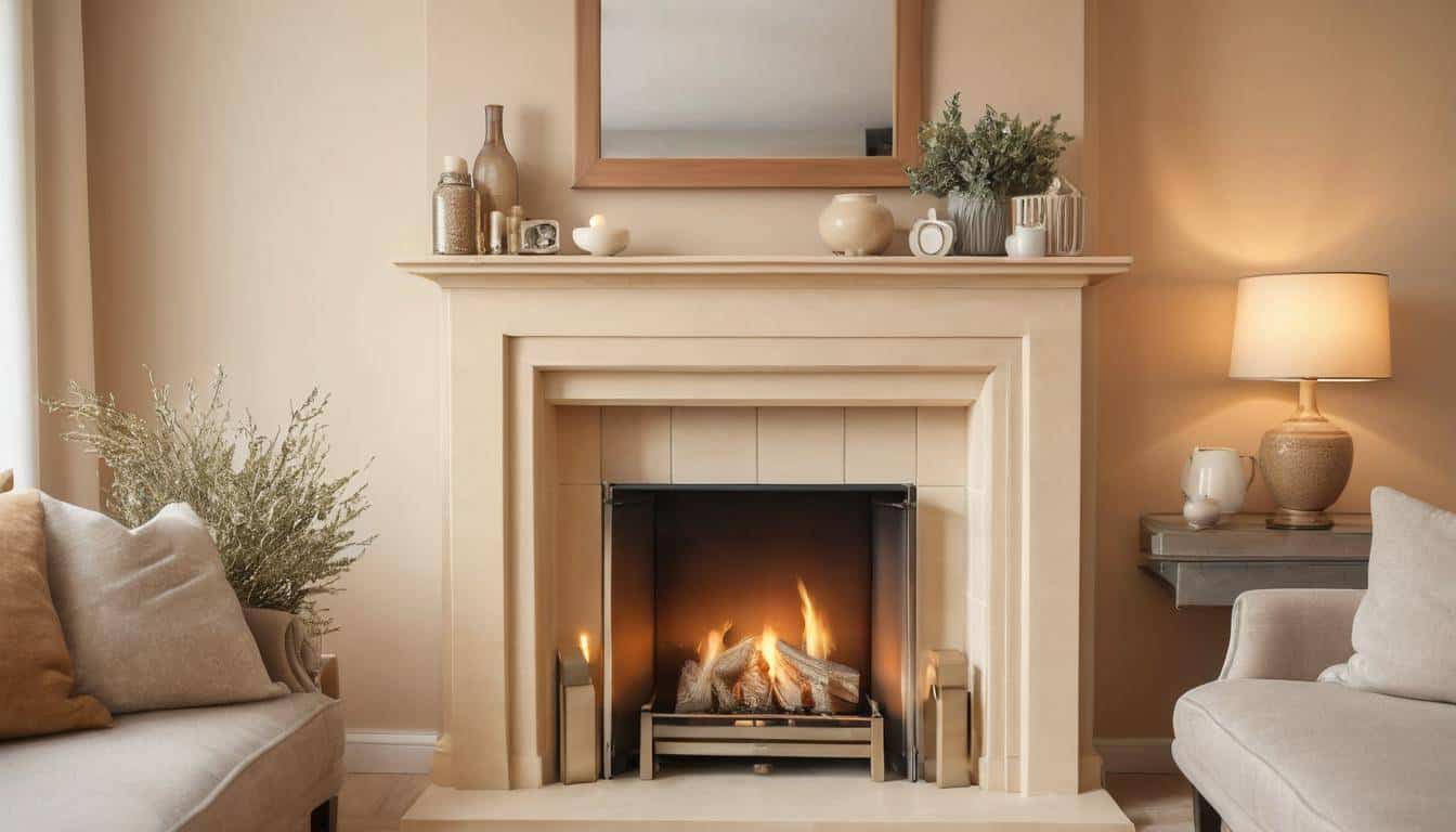 Cozy beige fireplace decor