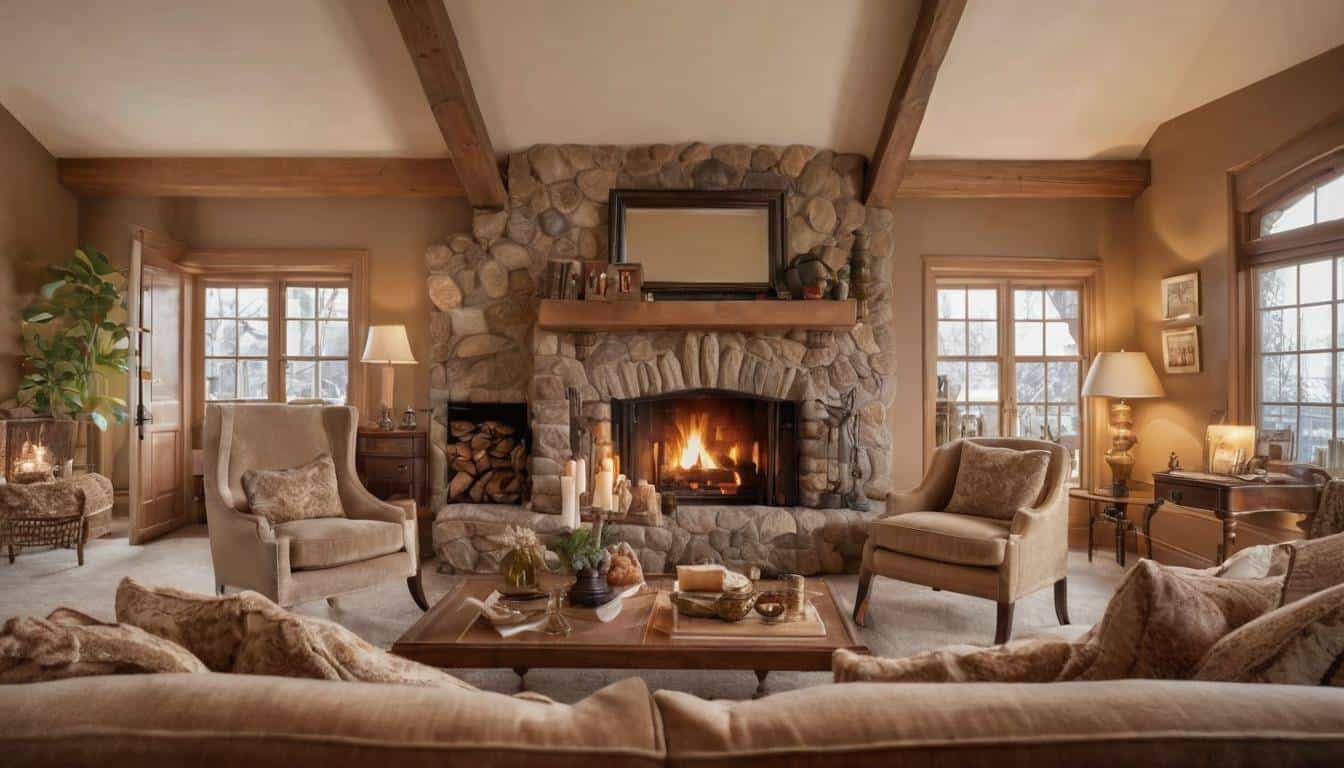 Cozy brown fireplace