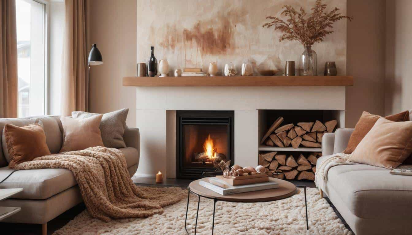 Cozy fireplace rug setting