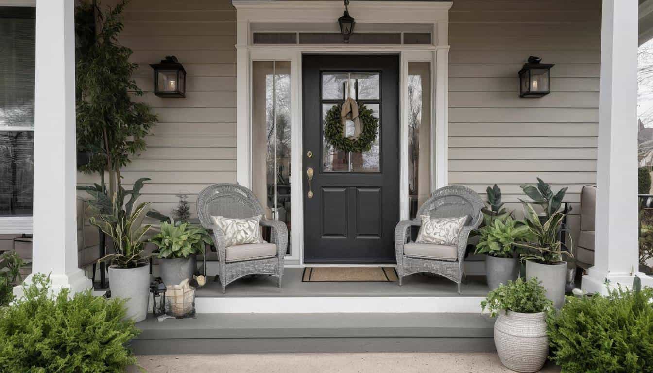 Cozy grey front porch