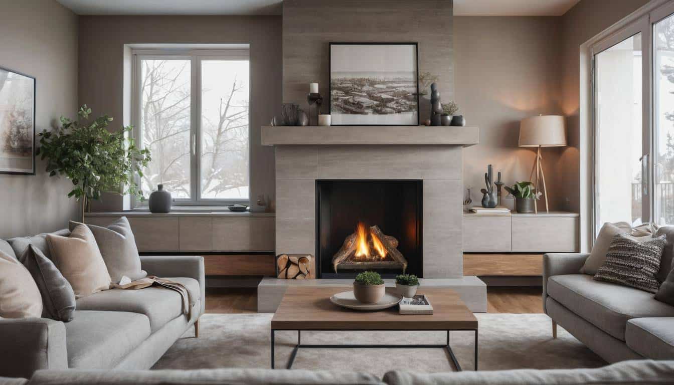 Cozy harmonious fireplace decor