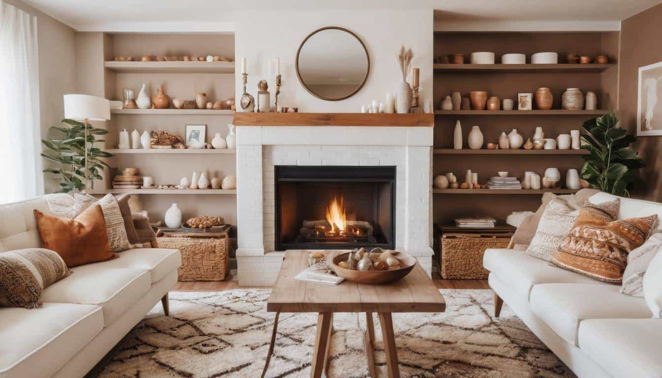 Cozy living room fireplace decor