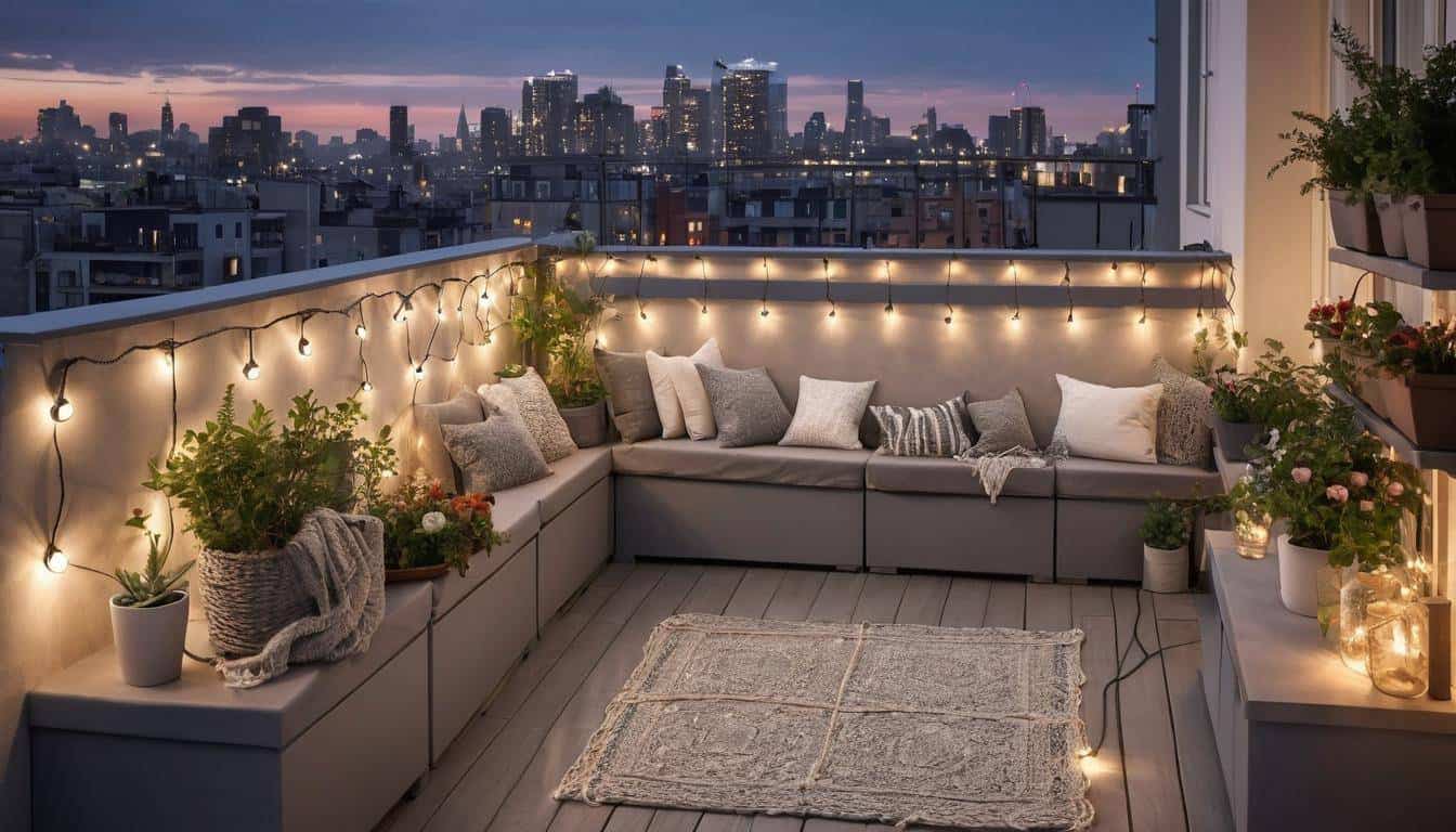 Cozy rooftop balcony lights