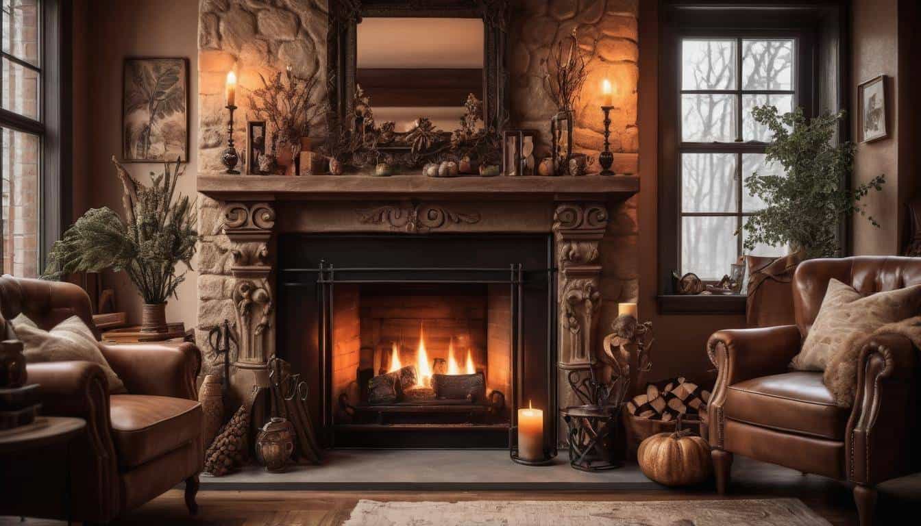 Cozy rustic fireplace