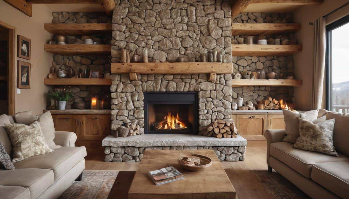 Cozy rustic fireplace