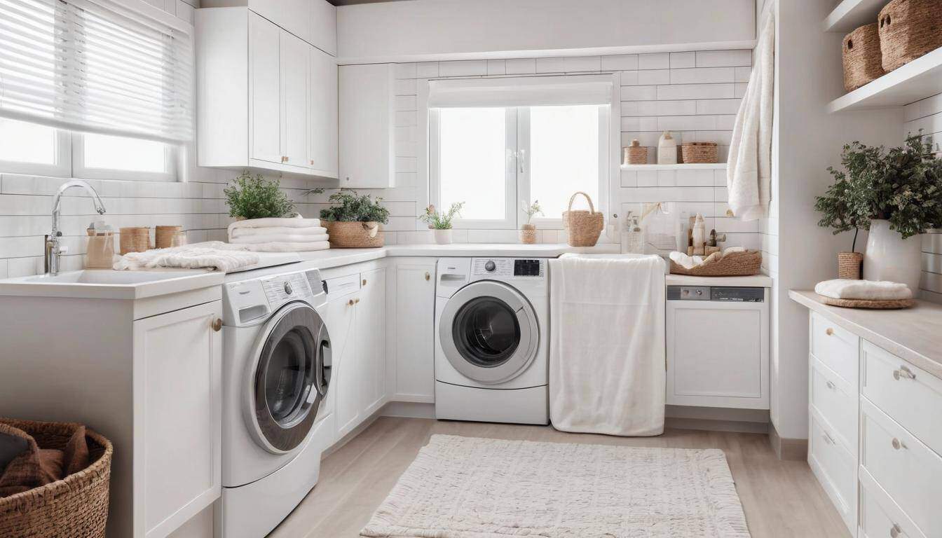 Cozy white laundry room