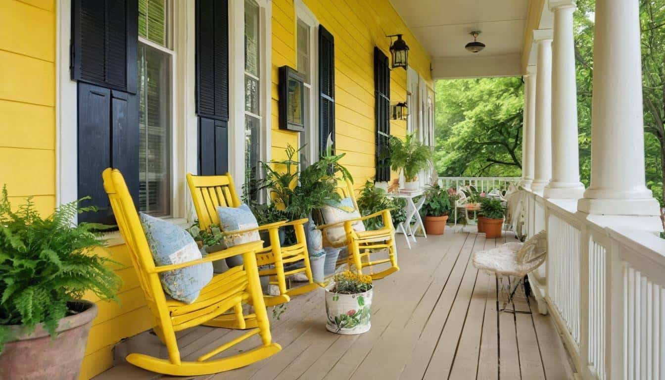 Cozy yellow front porch