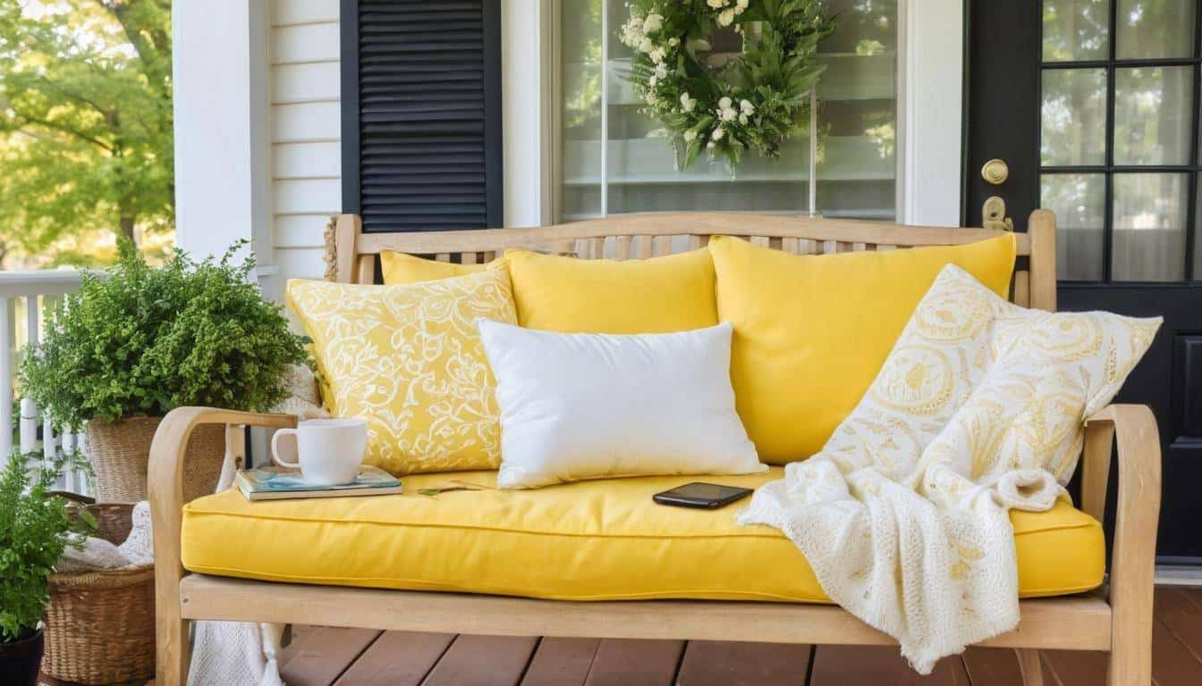 Cozy yellow porch scene