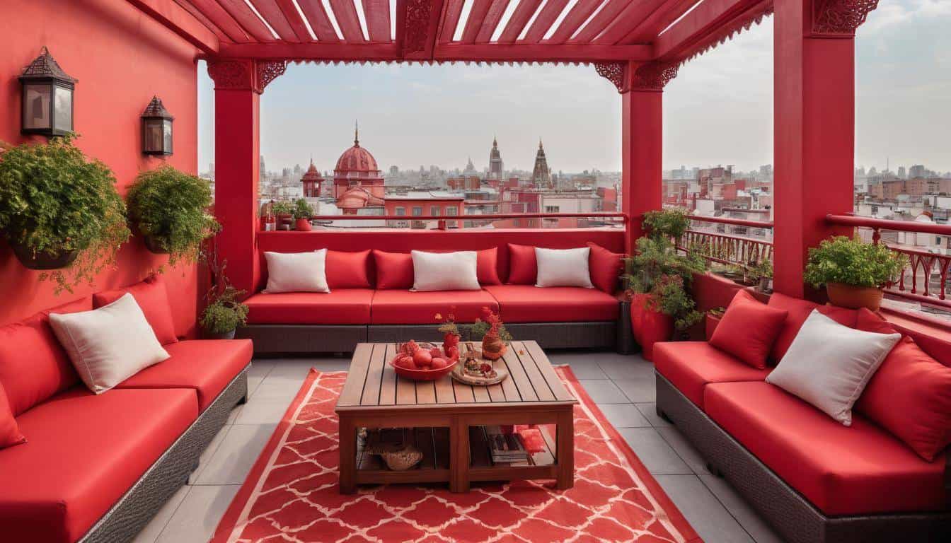 Cultural rooftop oasis in red