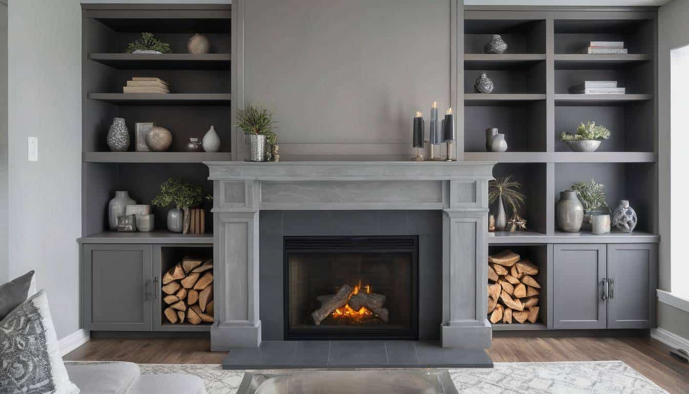 Custom gray fireplace mantel