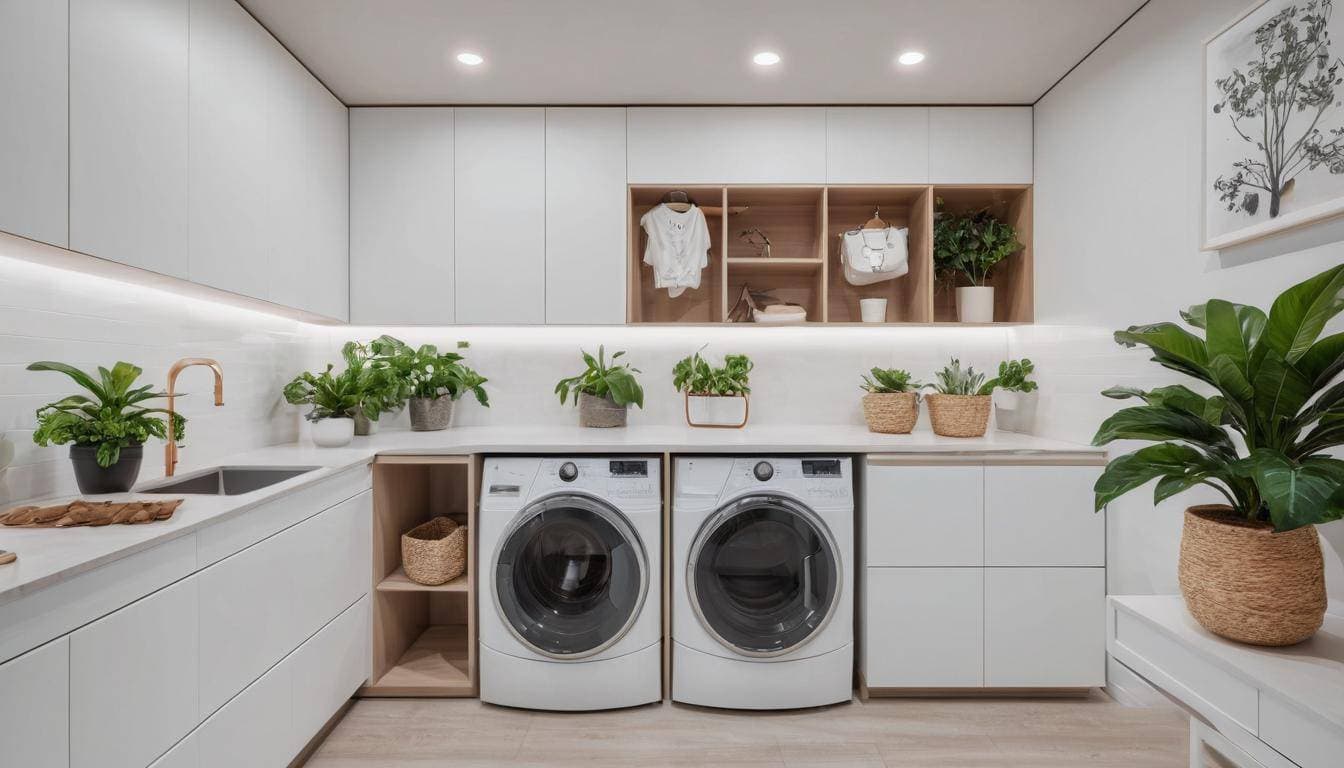 Custom white cabinetry in laundry room