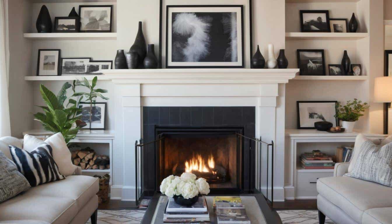 Decorated fireplace mantel