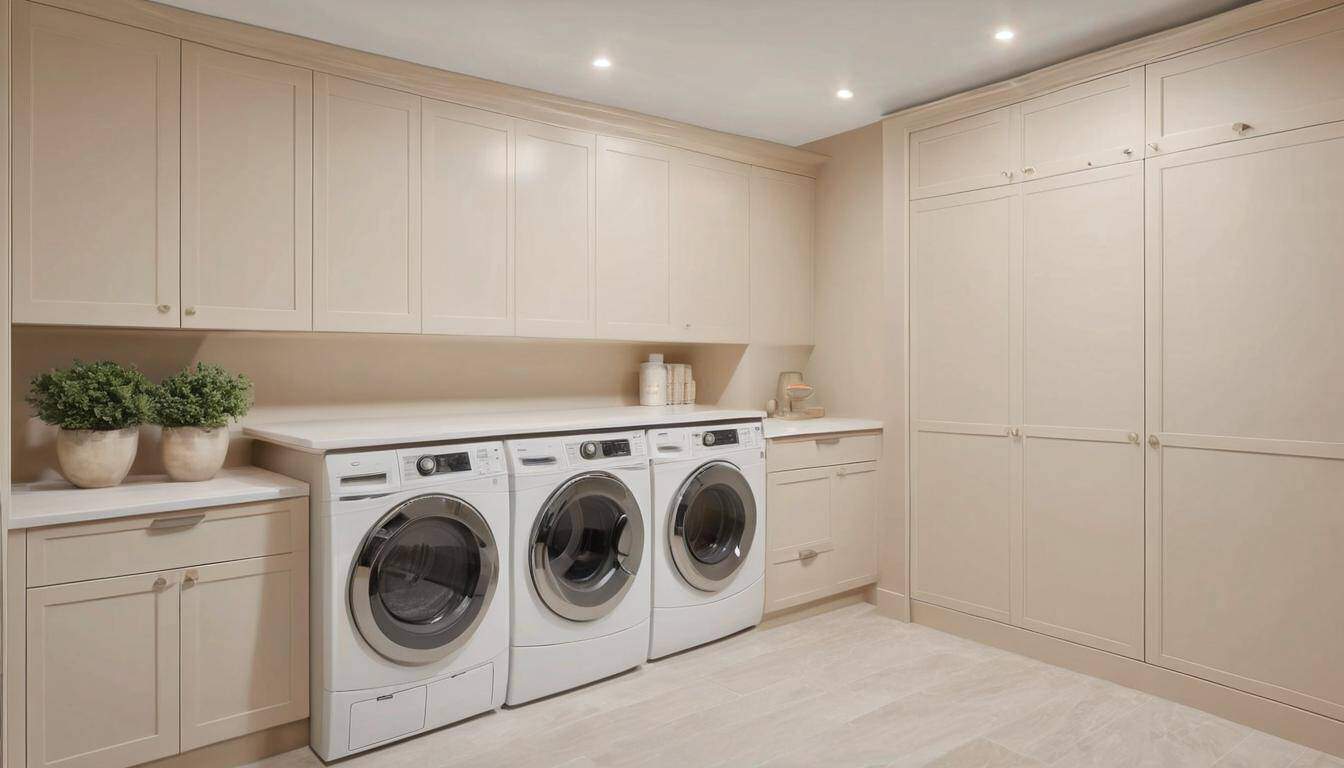 Elegant beige laundry cabinets