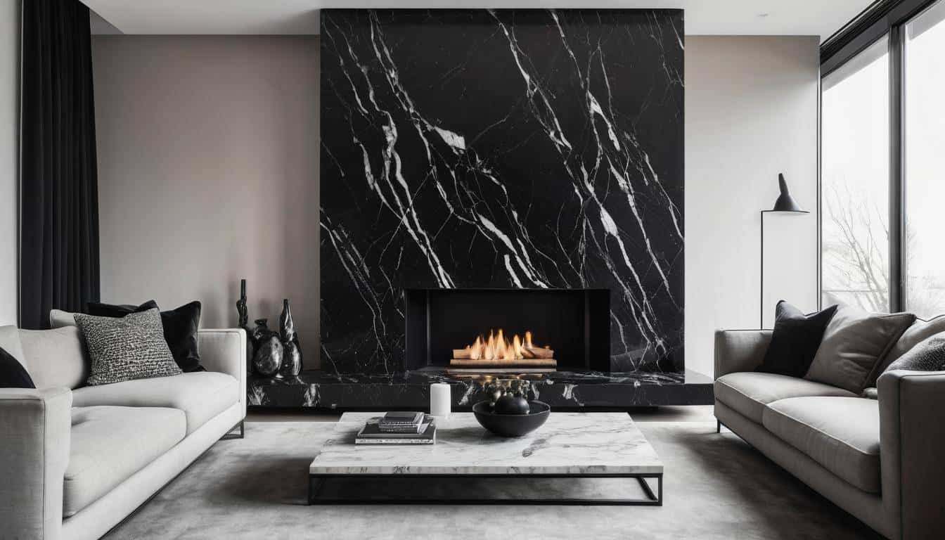 Elegant black marble fireplace