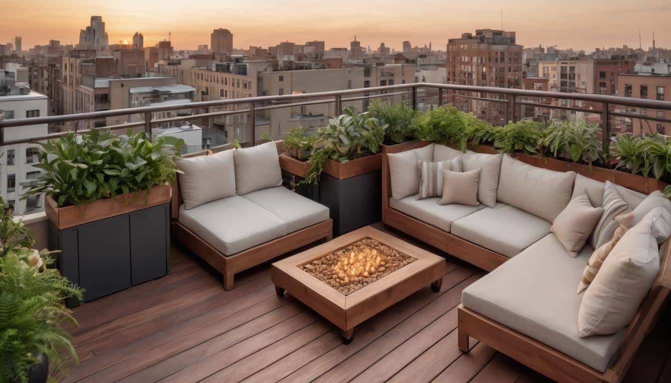 Elegant brown rooftop balcony