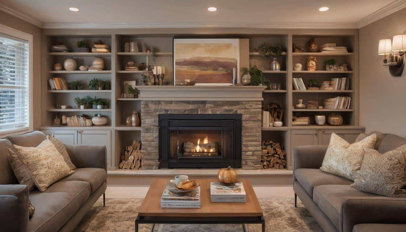 Elegant fireplace with shelves