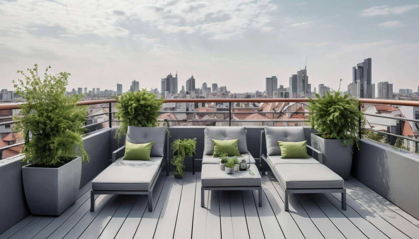 Elegant grey rooftop oasis