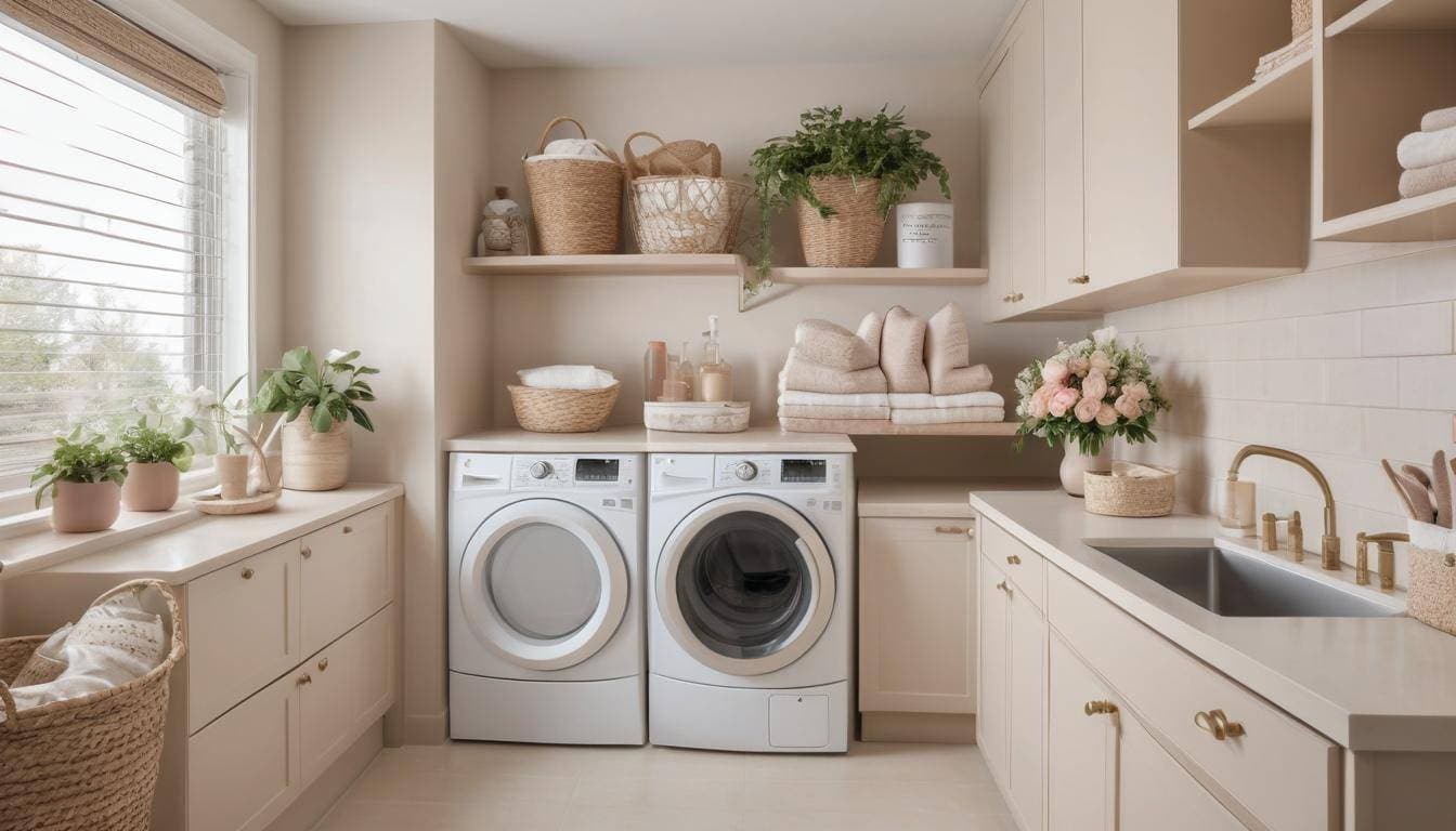 Elegant light beige laundry room