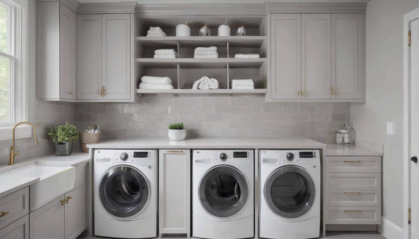 Elegant soft gray laundry room