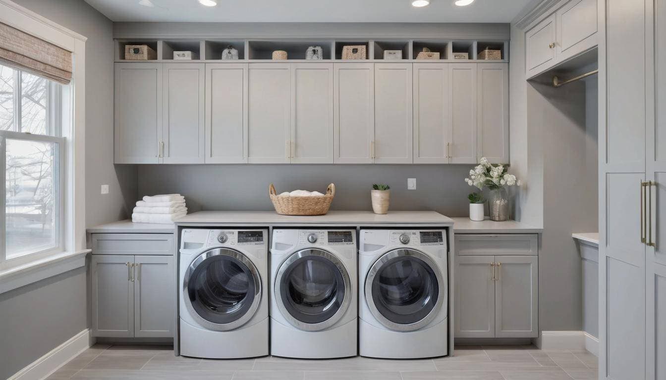 Elegant soft gray laundry room