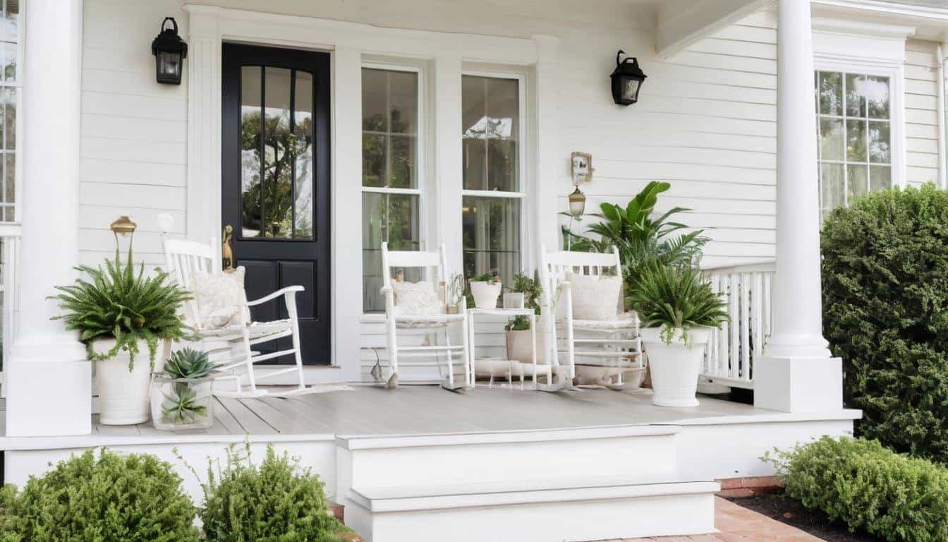 Elegant white front porch design