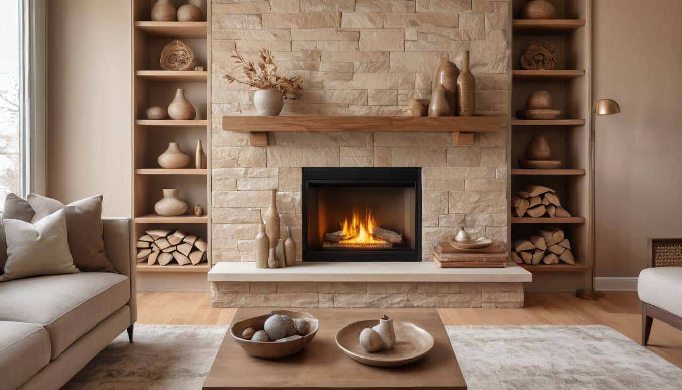 Enhanced beige fireplace