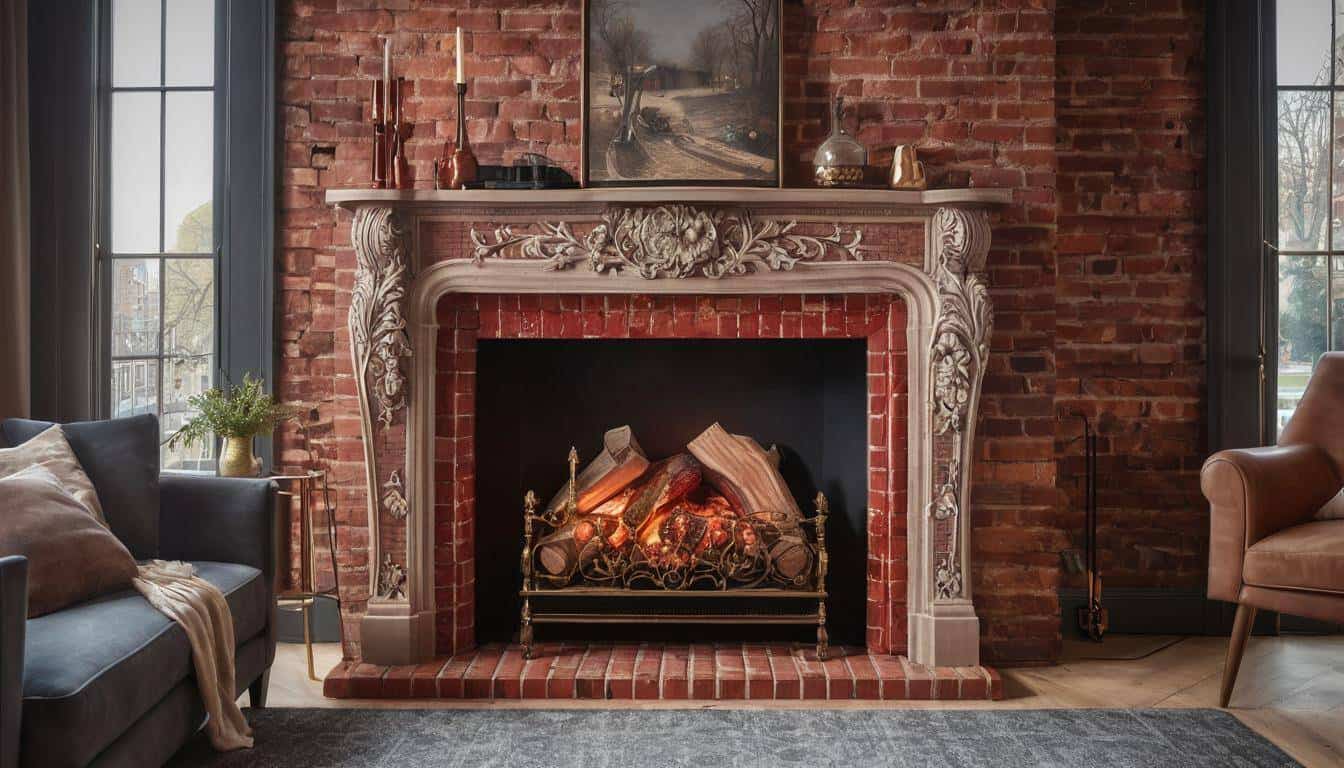 Exquisite red brick fireplace