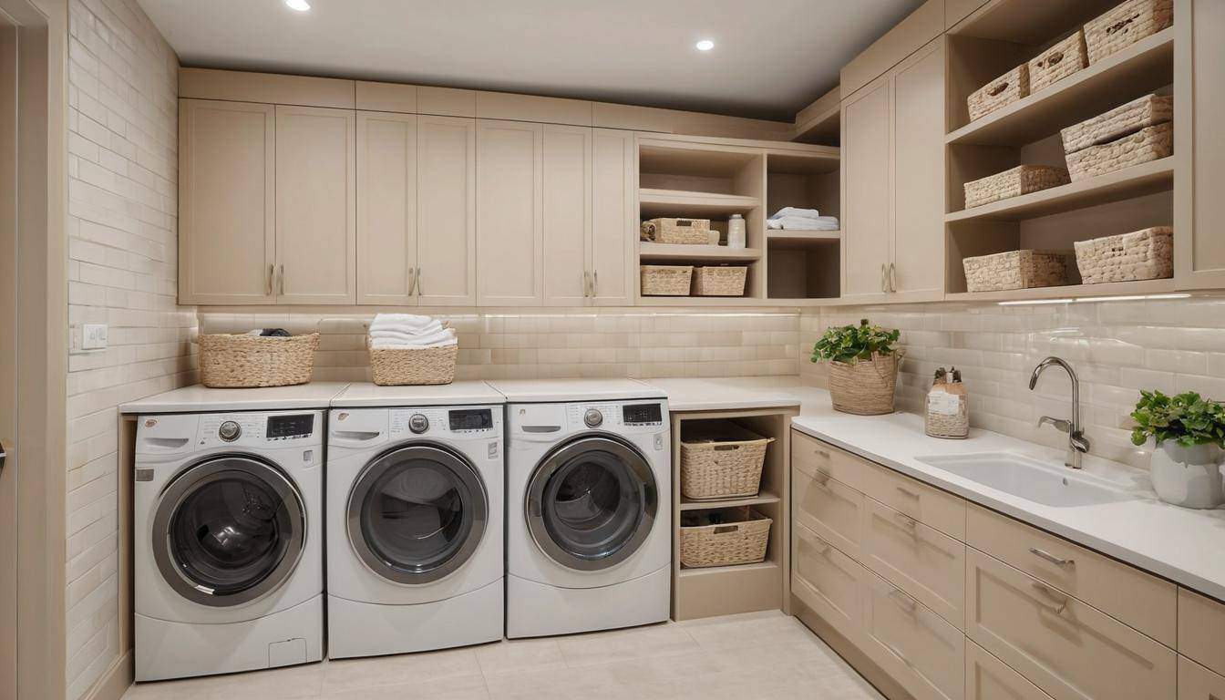 Functional beige laundry room