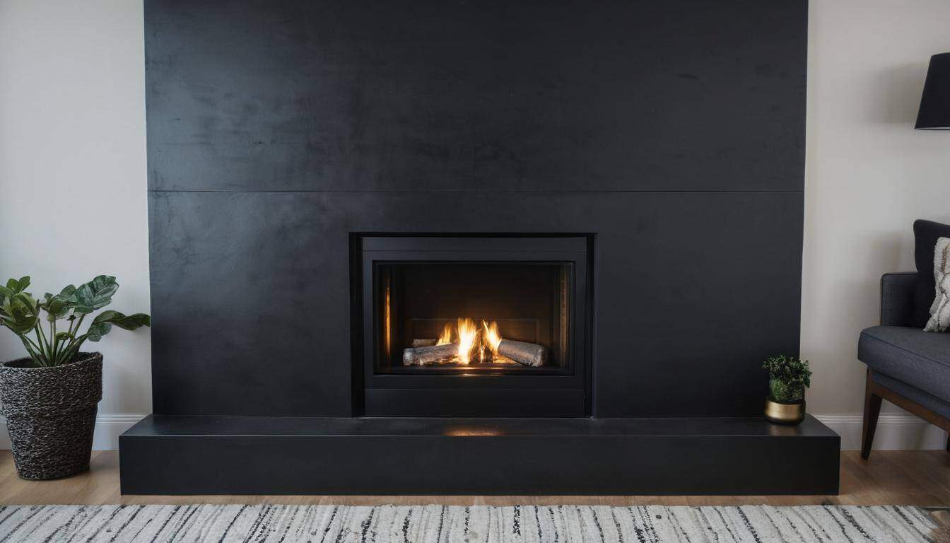 Gleaming sealed black fireplace