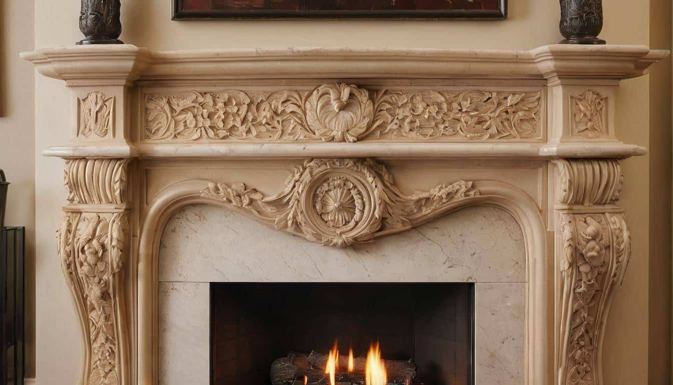 Immaculate beige fireplace