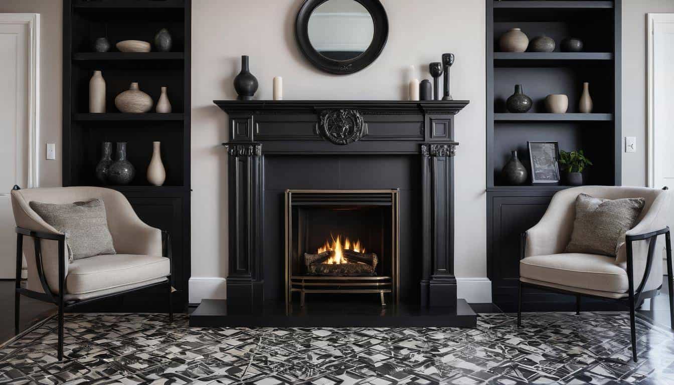 Intricate black fireplaces