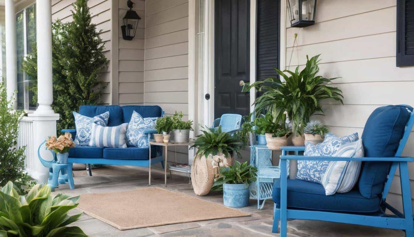 Inviting blue front porch