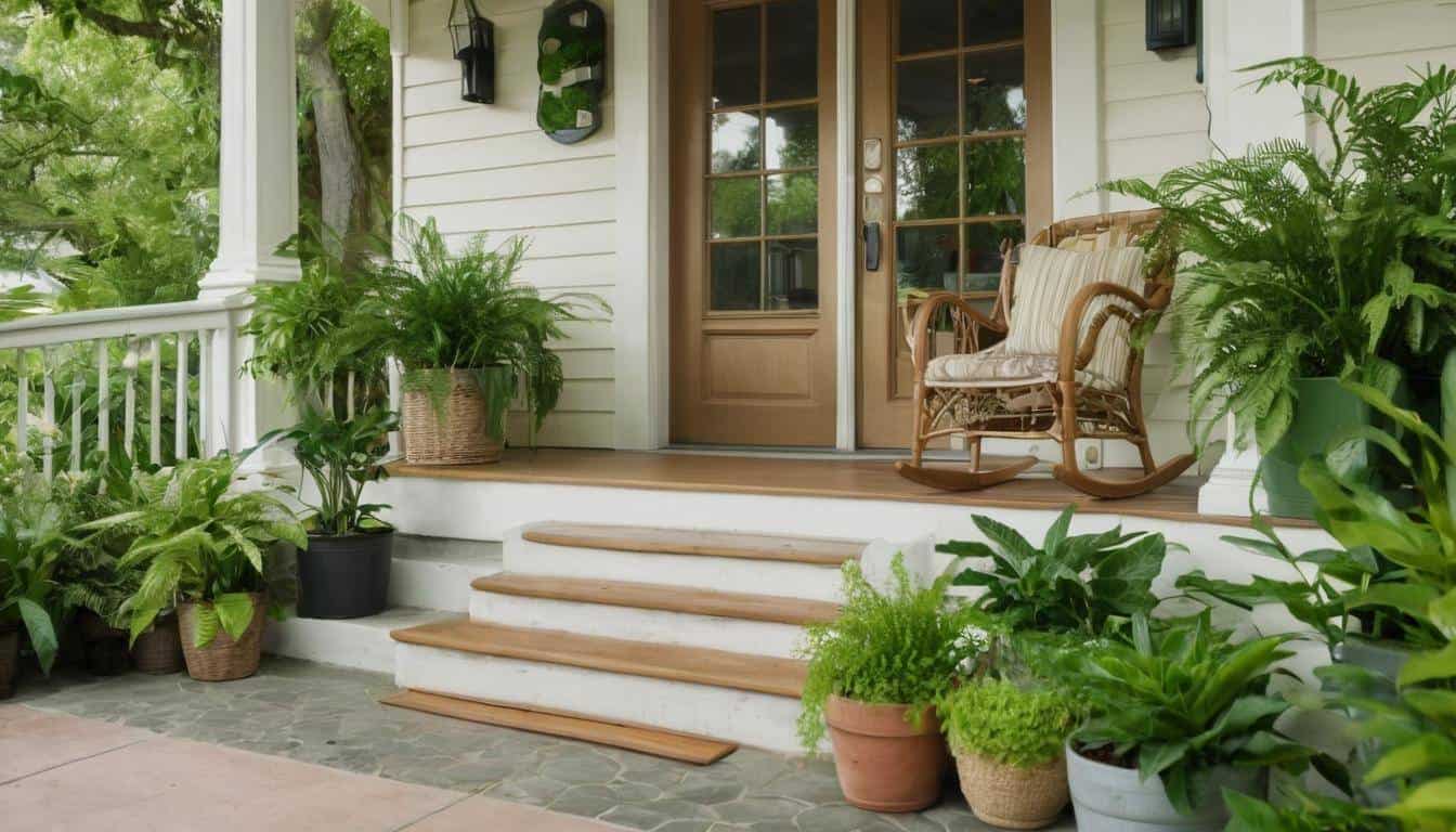 Inviting green front porch