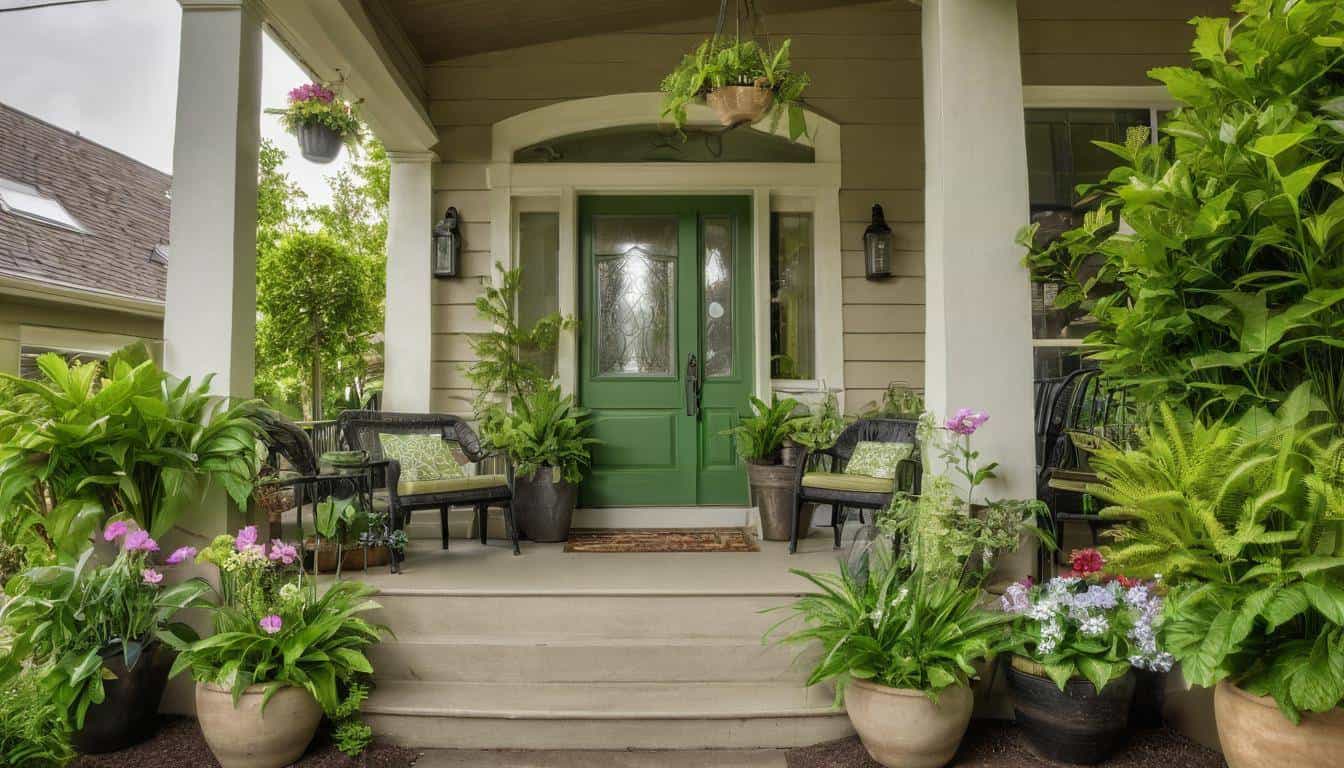 Inviting green front porch