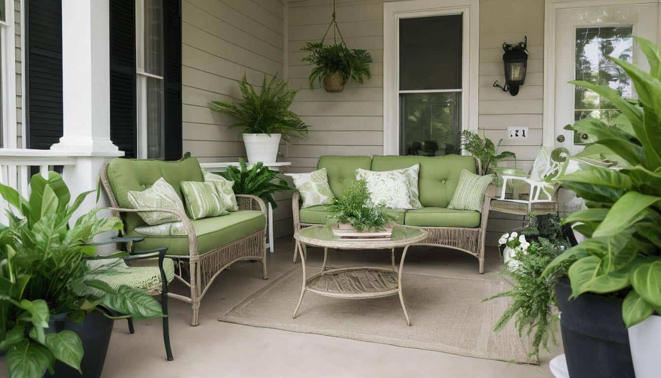 Inviting green front porch