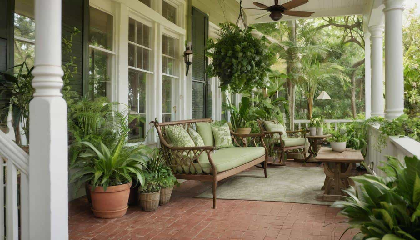 Inviting green front porch