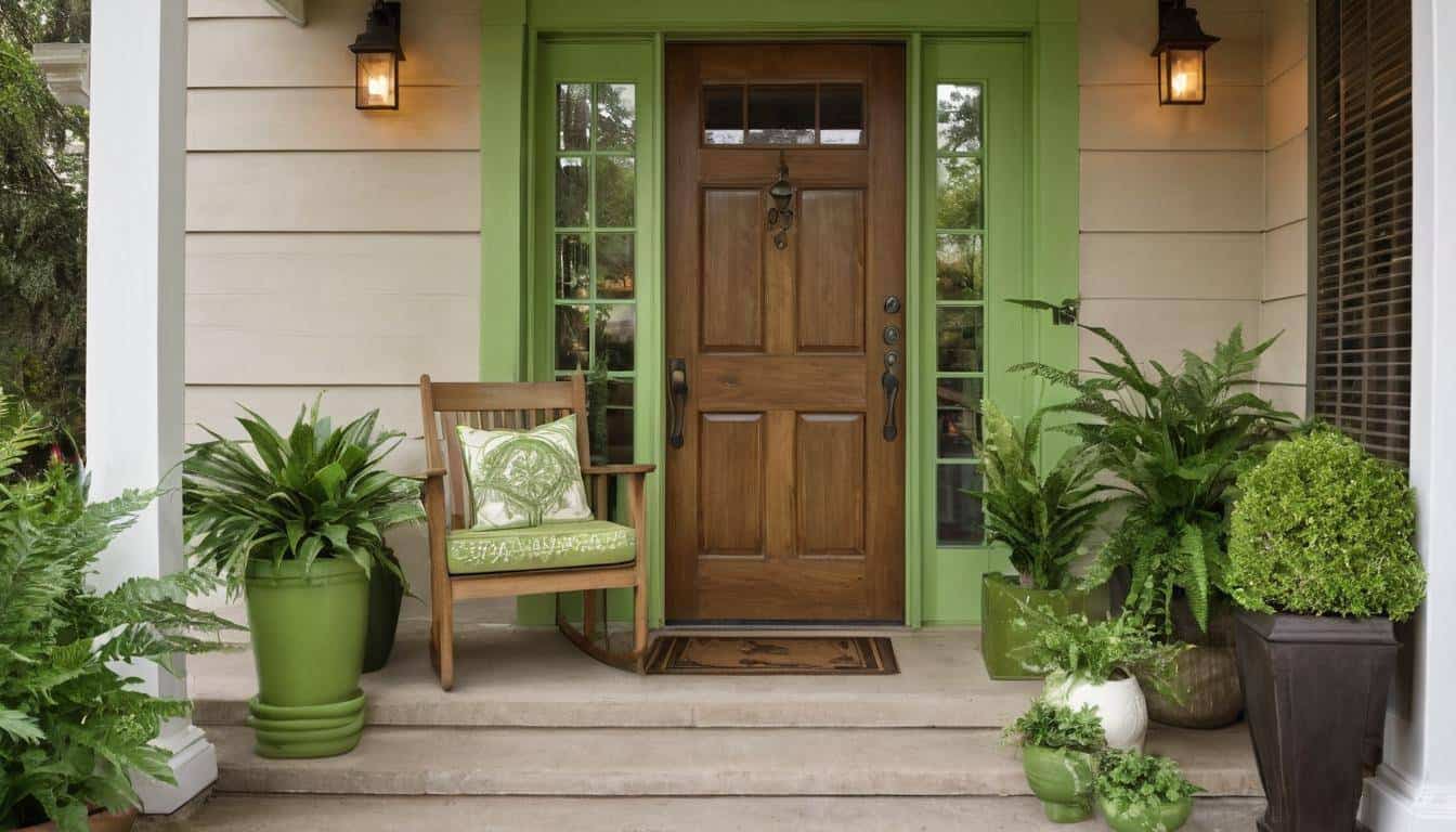 Inviting green front porch