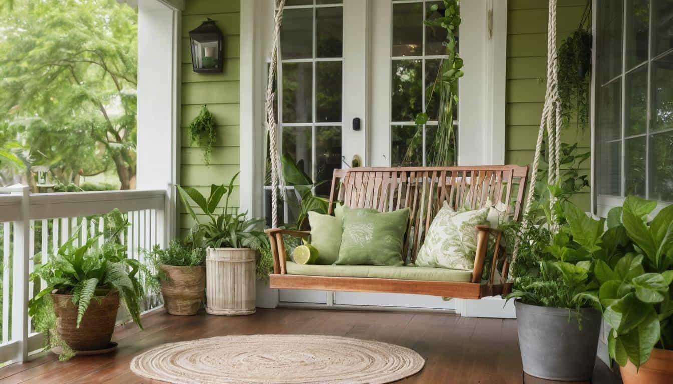 Inviting green front porch