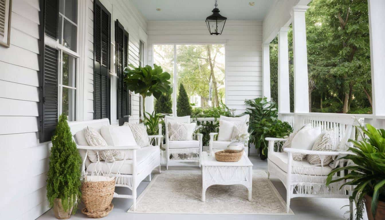 Inviting white front porch