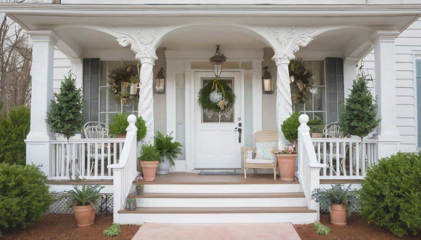 Inviting white front porch