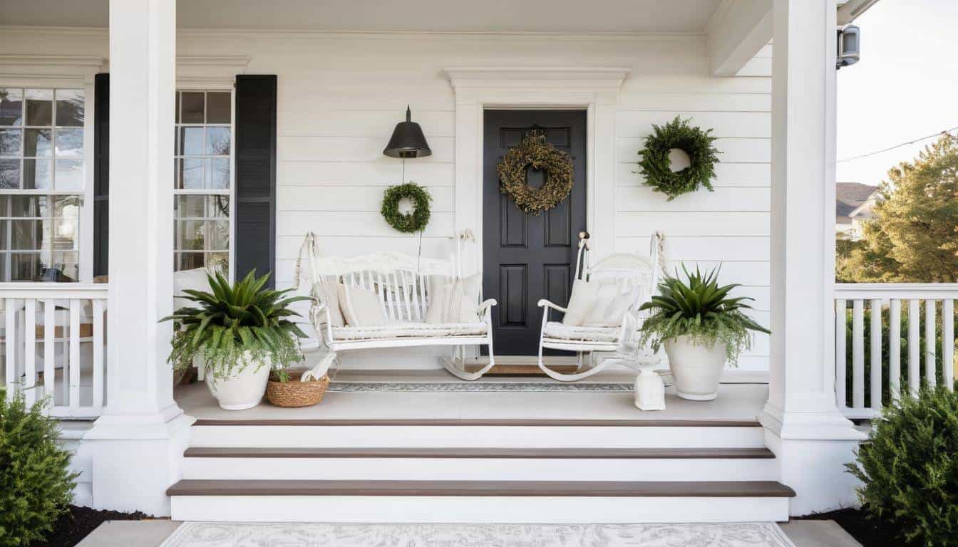 Inviting white porch decor